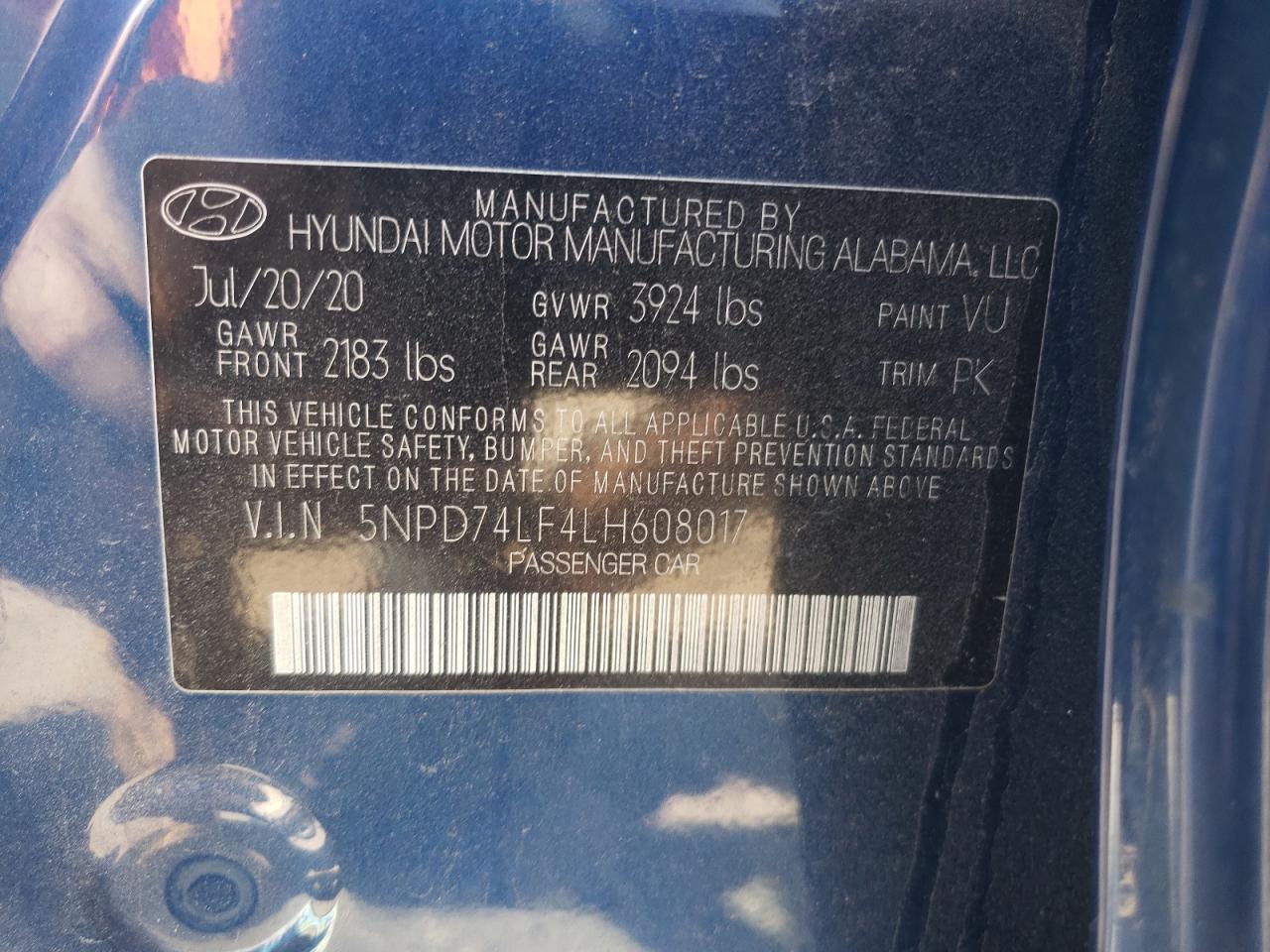 Lot #2923877866 2020 HYUNDAI ELANTRA SE