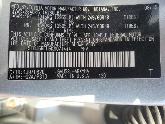 2019 TOYOTA HIGHLANDER - 5TDJGRFH6KS074444