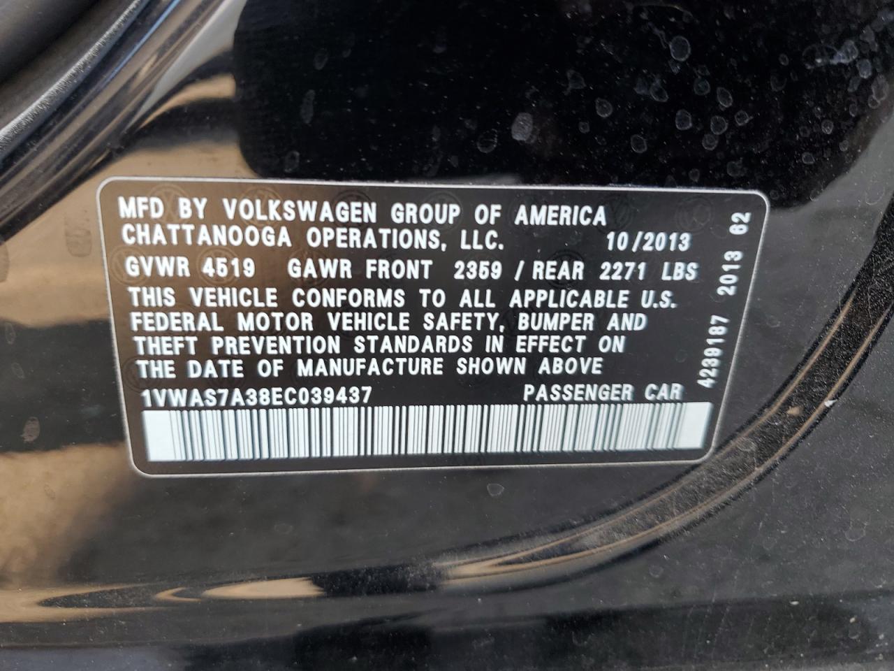 Lot #2955076777 2014 VOLKSWAGEN PASSAT S