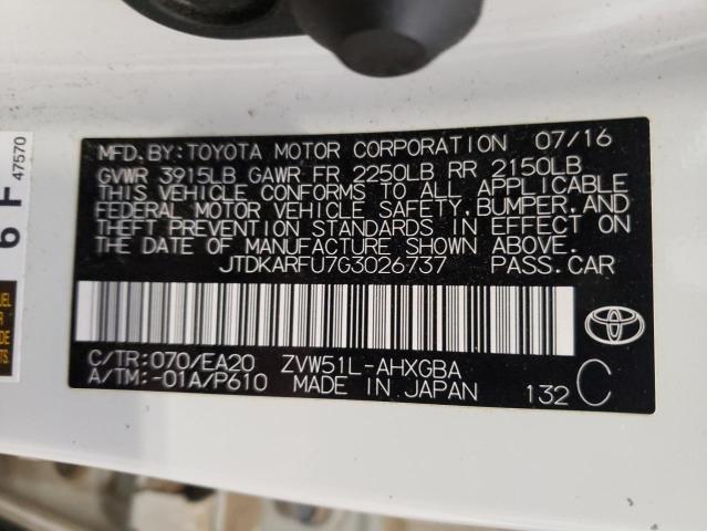 VIN JTDKARFU7G3026737 2016 Toyota Prius no.12