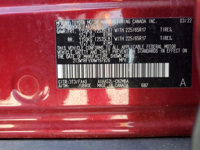 VIN 2T3W1RFVXNW197826 2022 Toyota RAV4, Xle no.13