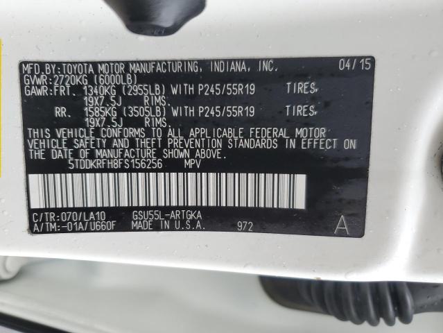 VIN 5TDDKRFH8FS156256 2015 Toyota Highlander, Limited no.12