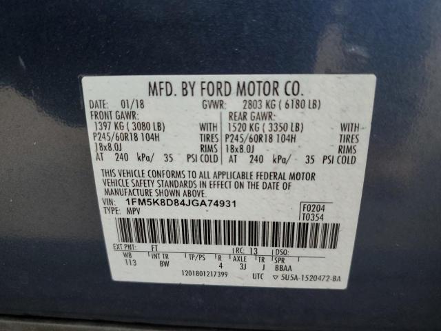 VIN 1FM5K8D84JGA74931 2018 Ford Explorer, Xlt no.12