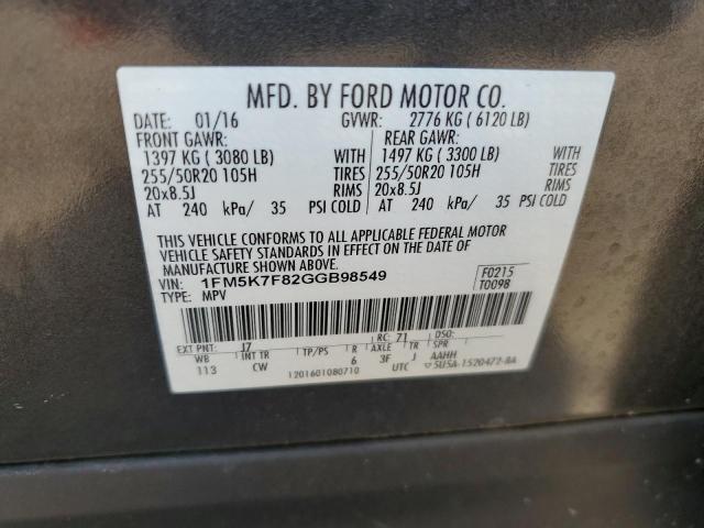 VIN 1FM5K7F82GGB98549 2016 Ford Explorer, Limited no.14