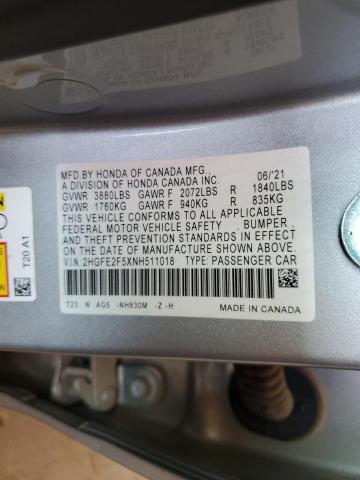 2022 HONDA CIVIC SPOR - 2HGFE2F5XNH511018