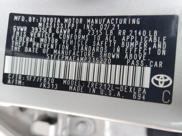 2021 TOYOTA COROLLA LE - 5YFEPMAE4MP215220