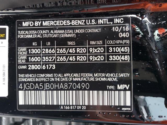 VIN 4JGDA5JB0HA870490 2017 MERCEDES-BENZ GLE-CLASS no.13