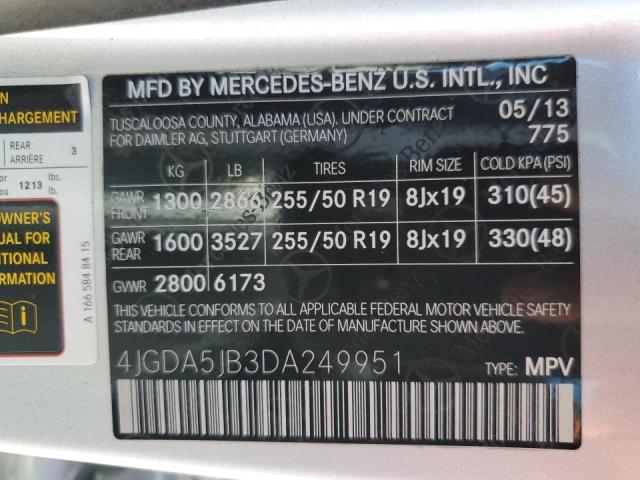 VIN 4JGDA5JB3DA249951 2013 Mercedes-Benz ML-Class, 350 no.14