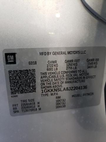 VIN 1GKKNSLA8JZ204136 2018 GMC Acadia, Sle no.13