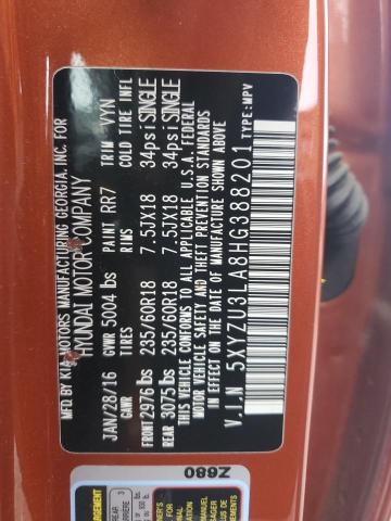2017 HYUNDAI SANTA FE S - 5XYZU3LA8HG388201