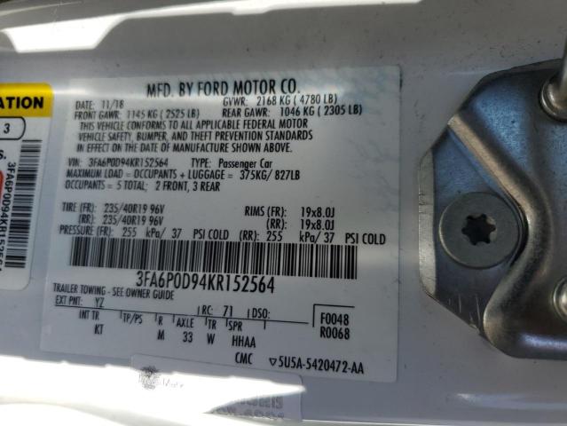 VIN 3FA6P0D94KR152564 2019 Ford Fusion, Titanium no.12