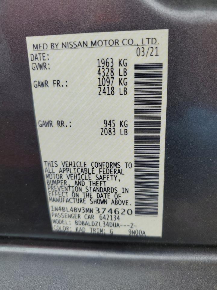 Lot #2960076090 2021 NISSAN ALTIMA S