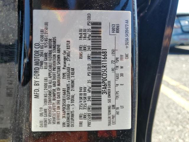 VIN 3FA6P0CD5LR116681 2020 Ford Fusion, Sel no.12