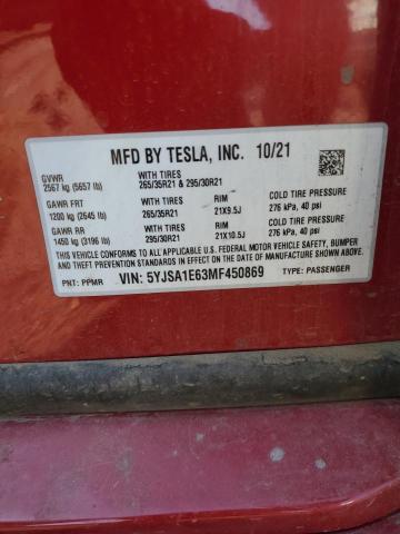 2021 TESLA MODEL S - 5YJSA1E63MF450869