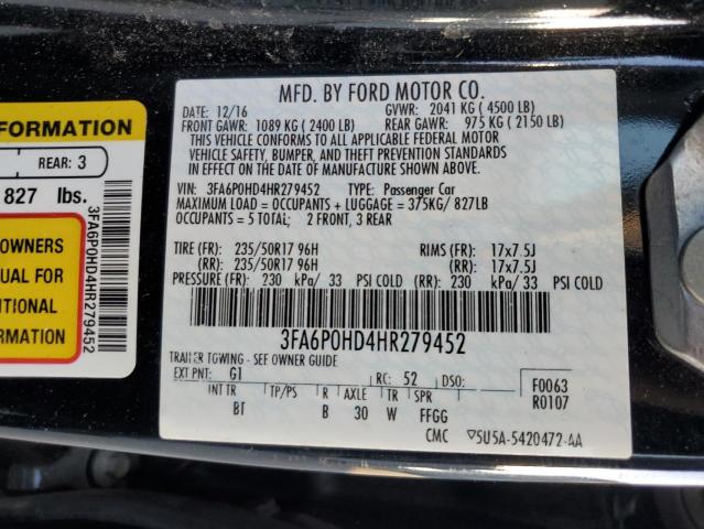 VIN 3FA6P0HD4HR279452 2017 Ford Fusion, SE no.12