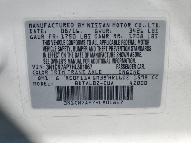 2017 NISSAN VERSA S 3N1CN7AP7HL801867  70134594