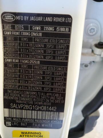 VIN SALVP2BG1GH081442 2016 Land Rover Range Rover, SE no.13