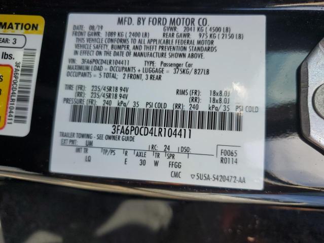 VIN 3FA6P0CD4LR104411 2020 Ford Fusion, Sel no.13