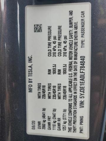 2020 TESLA MODEL 3 - 5YJ3E1EA0LF784840