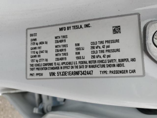 2022 TESLA MODEL 3 - 5YJ3E1EA9NF342447