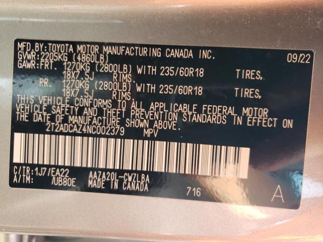 2022 LEXUS NX 250 2T2ADCAZ4NC002379