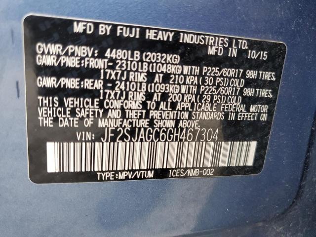 2016 SUBARU FORESTER 2 - JF2SJAGC6GH467304