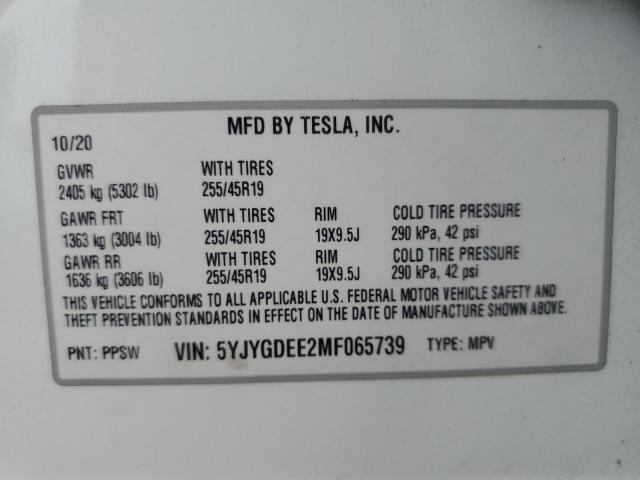 2021 TESLA MODEL Y - 5YJYGDEE2MF065739
