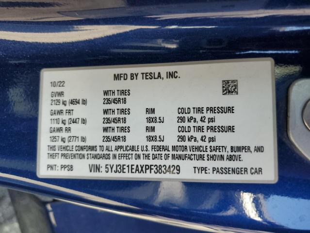 VIN 5YJ3E1EAXPF383429 2023 TESLA MODEL 3 no.12