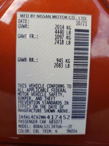 2021 NISSAN ALTIMA SR - 1N4AL4CV2MN417452