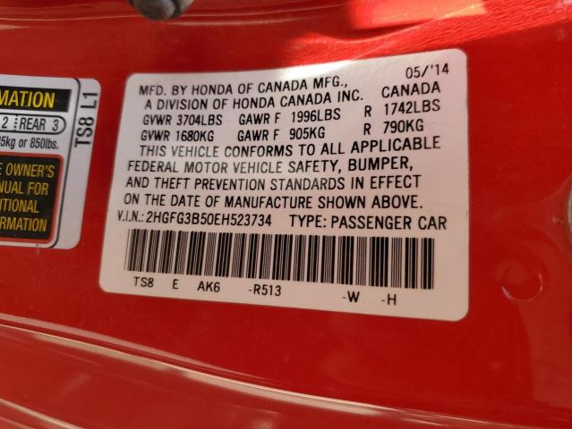 VIN 2HGFG3B50EH523734 2014 Honda Civic, LX no.12