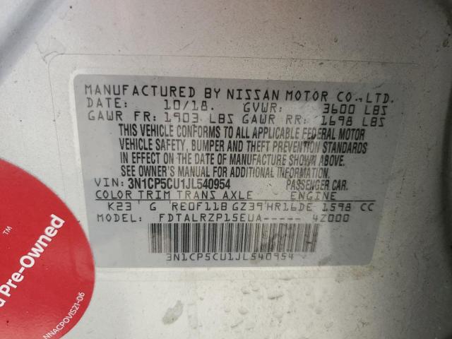 2018 NISSAN KICKS S - 3N1CP5CU1JL540954