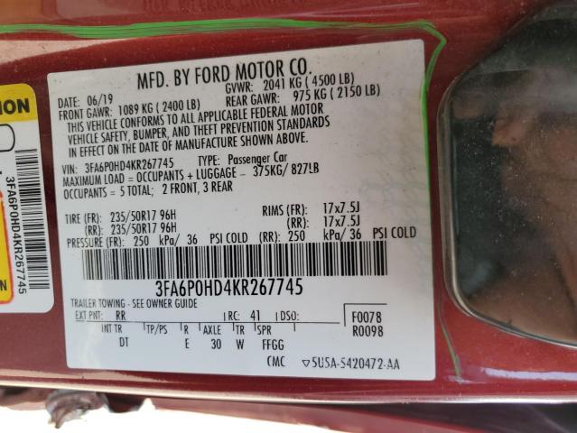 VIN 3FA6P0HD4KR267745 2019 Ford Fusion, SE no.12