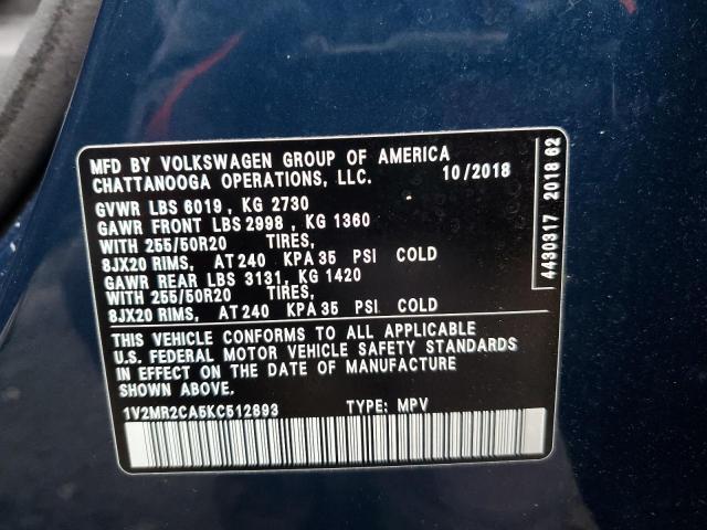 2019 VOLKSWAGEN ATLAS SEL - 1V2MR2CA5KC512893
