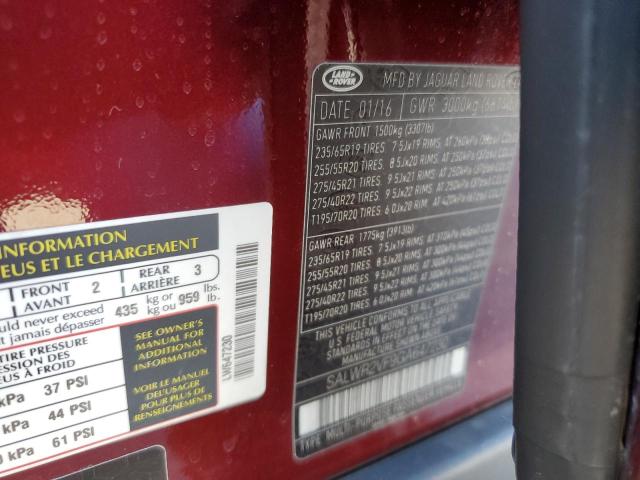 2016 LAND ROVER RANGE ROVE - SALWR2VF9GA647230