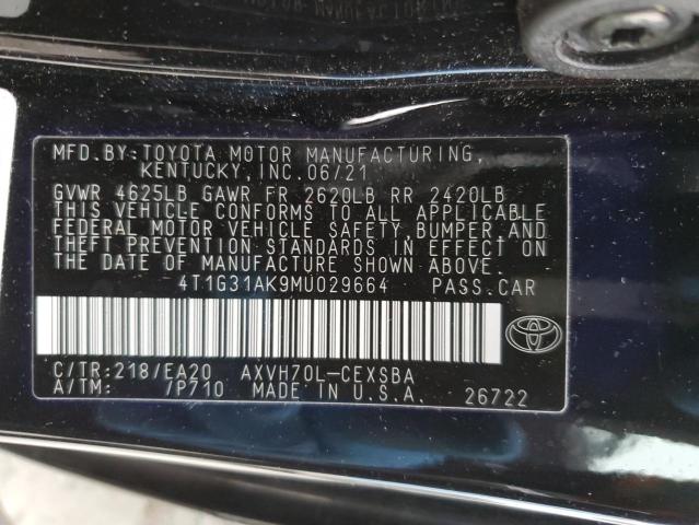 VIN 4T1G31AK9MU029664 2021 Toyota Camry, SE no.13