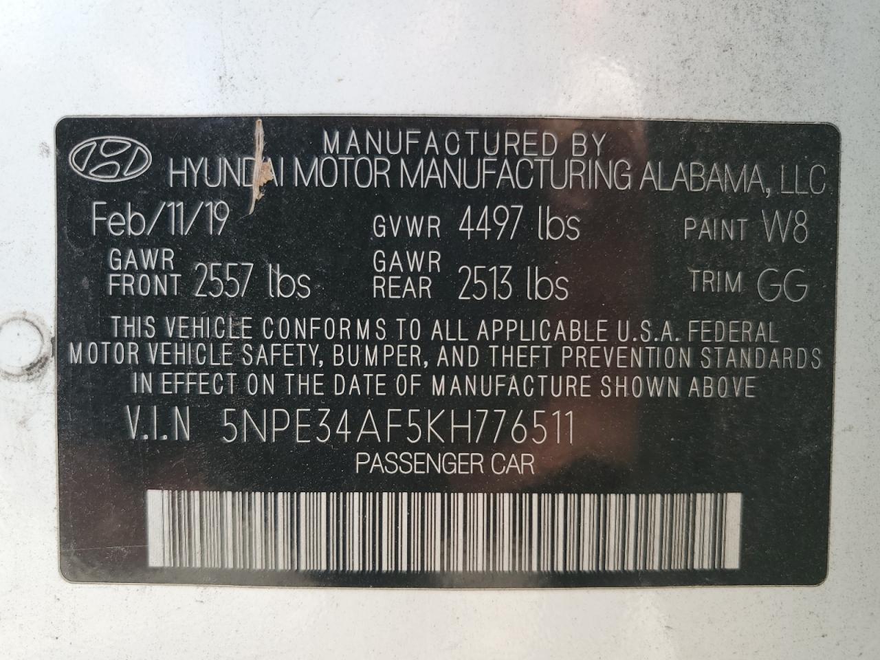 Lot #3034478757 2019 HYUNDAI SONATA LIM