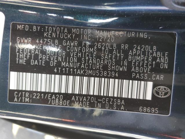 VIN 4T1T11AK3MU538394 2021 Toyota Camry, SE no.12