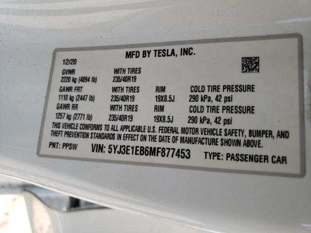 VIN 5YJ3E1EB6MF877453 2021 TESLA MODEL 3 no.12