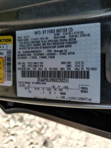 VIN 3FA6P0LU9KR220251 2019 Ford Fusion, SE no.12