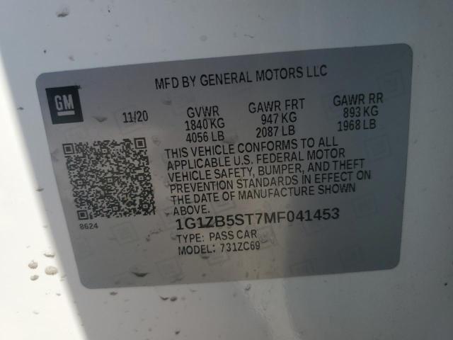 2021 CHEVROLET MALIBU LS - 1G1ZB5ST7MF041453