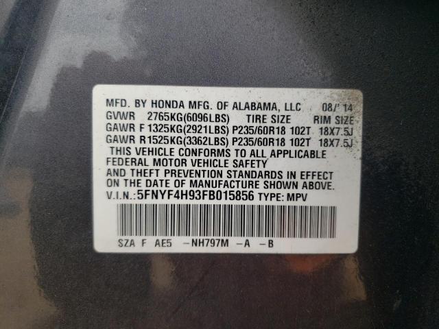 2015 HONDA PILOT TOUR - 5FNYF4H93FB015856