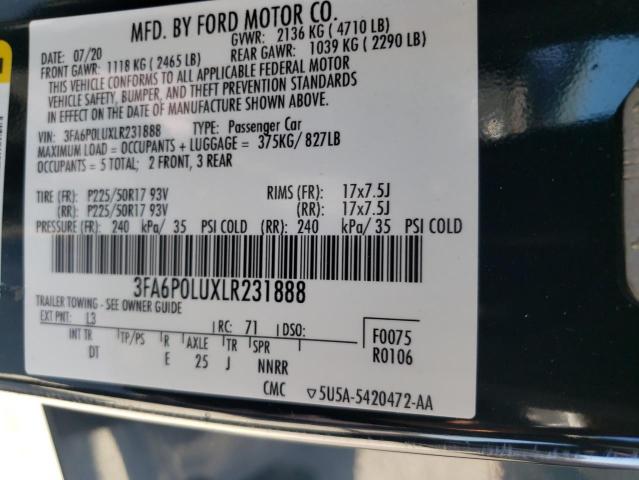 VIN 3FA6P0LUXLR231888 2020 Ford Fusion, SE no.12