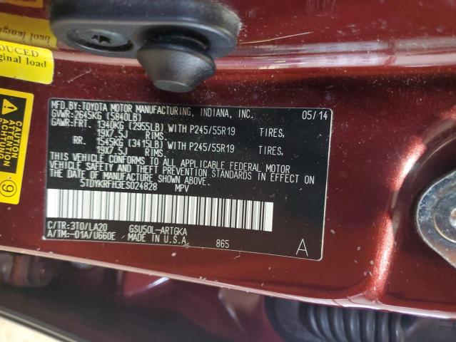 VIN 5TDYKRFH3ES024828 2014 Toyota Highlander, Limited no.12