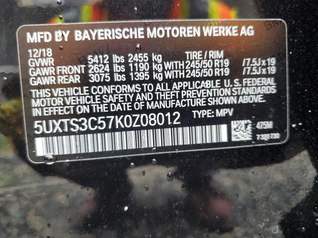 VIN 5UXTS3C57K0Z08012 2019 BMW X3, Xdrivem40I no.12