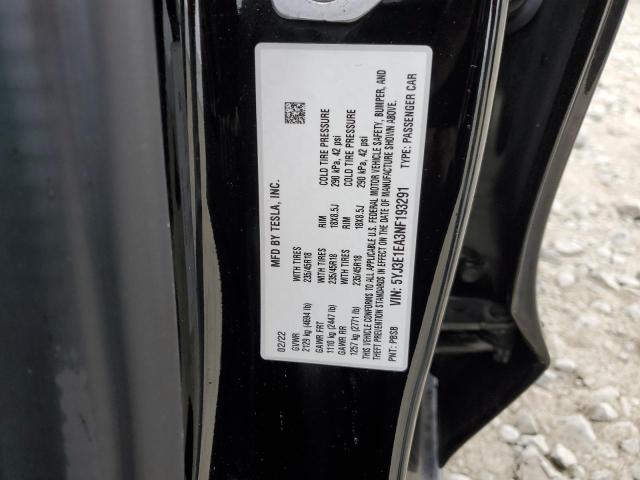 VIN 5YJ3E1EA3NF193291 2022 Tesla MODEL 3 no.12