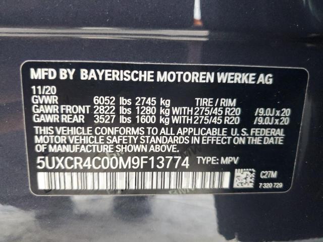 VIN 5UXCR4C00M9F13774 2021 BMW X5, Sdrive 40I no.14