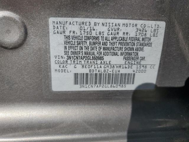 VIN 3N1CN7AP2GL860985 2016 Nissan Versa, S no.12