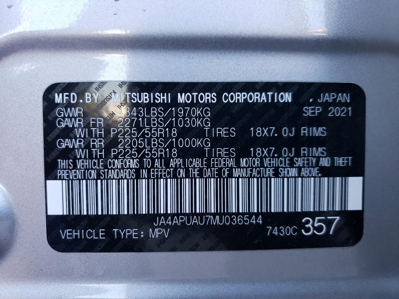 Lot #2926559299 2021 MITSUBISHI OUTLANDER