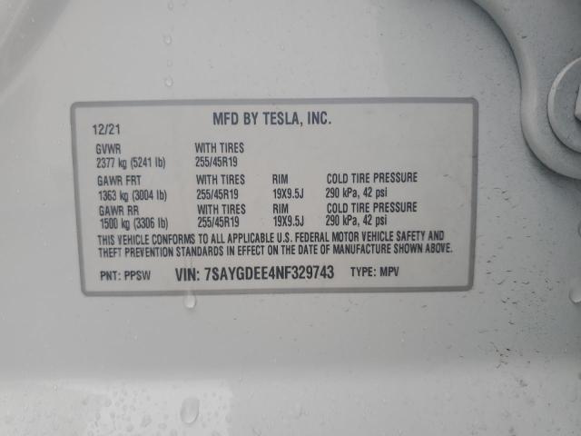 2022 TESLA MODEL Y - 7SAYGDEE4NF329743
