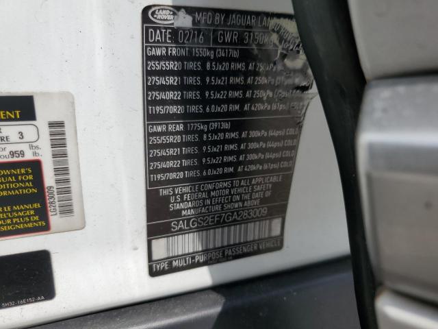 2016 LAND ROVER RANGE ROVE - SALGS2EF7GA283009